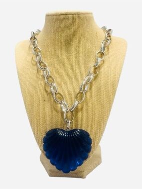Yochi Silver Chain Necklace with Royal Blue Glass Heart Pendant
